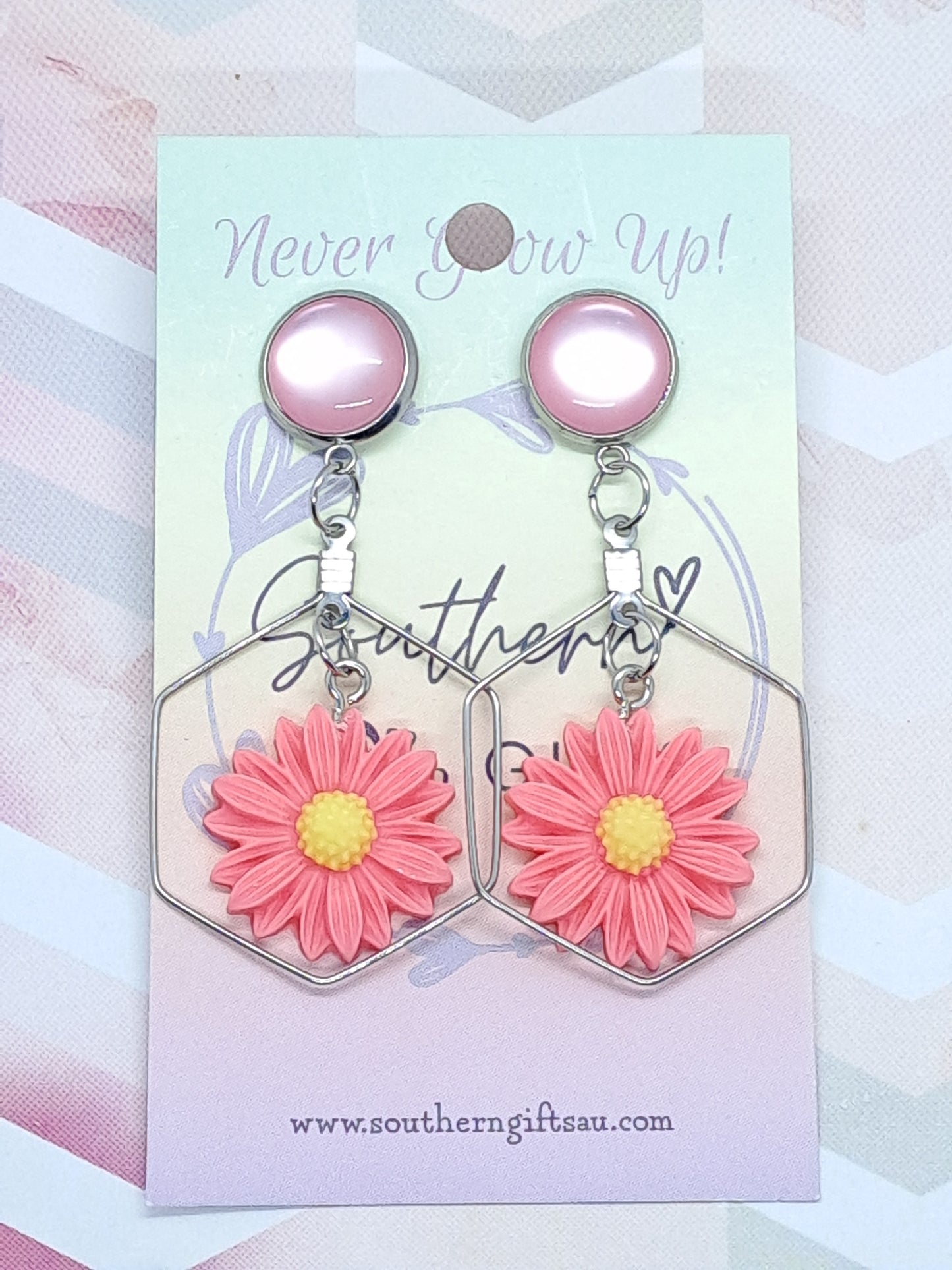 Standard Layered Pink Daisy Statement Earrings