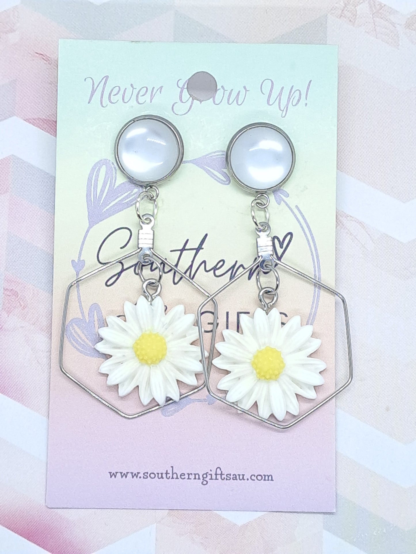 Standard 3D White Daisy Layered Statement Earrings