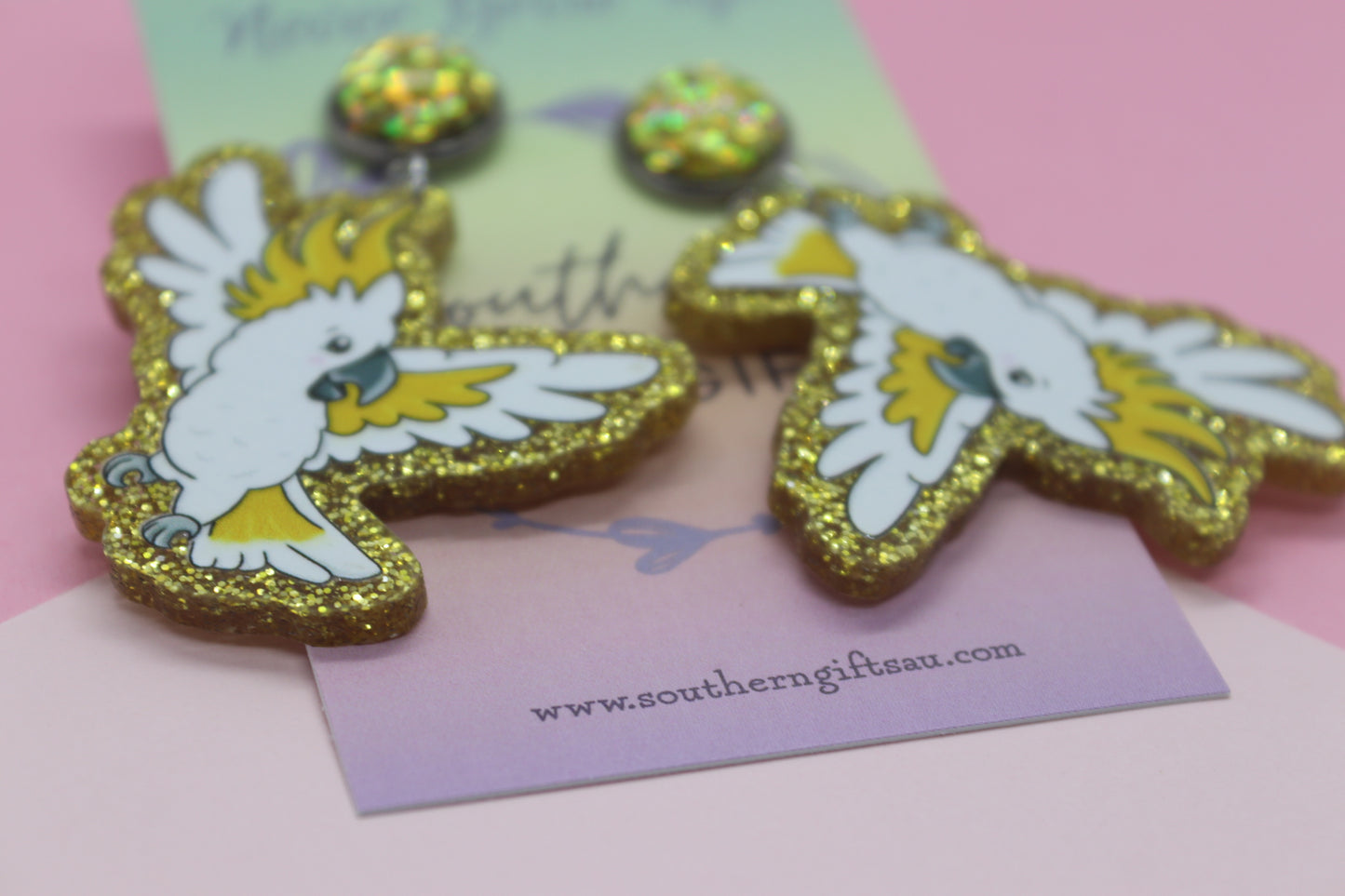 Glitter Cockatoo Statement Earrings