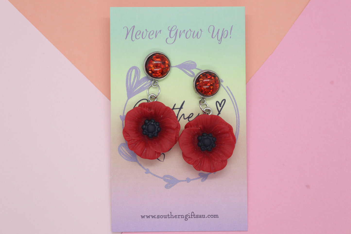 Petite 3D Red Poppy Earrings
