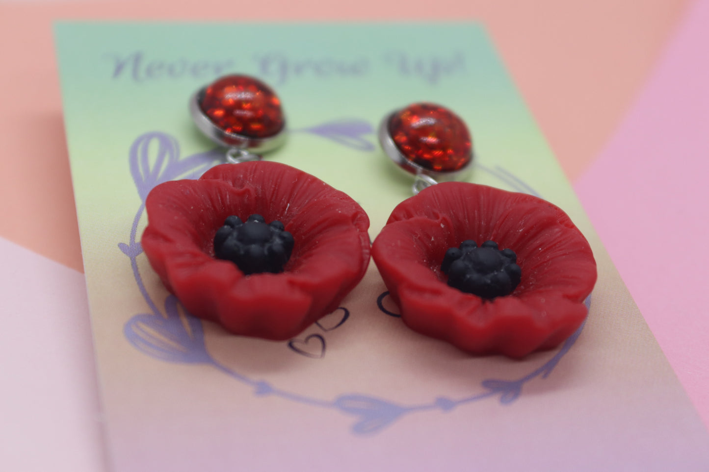 Petite 3D Red Poppy Earrings