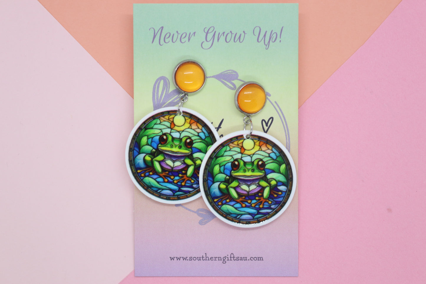 Petite Frog Earrings - Orange Top