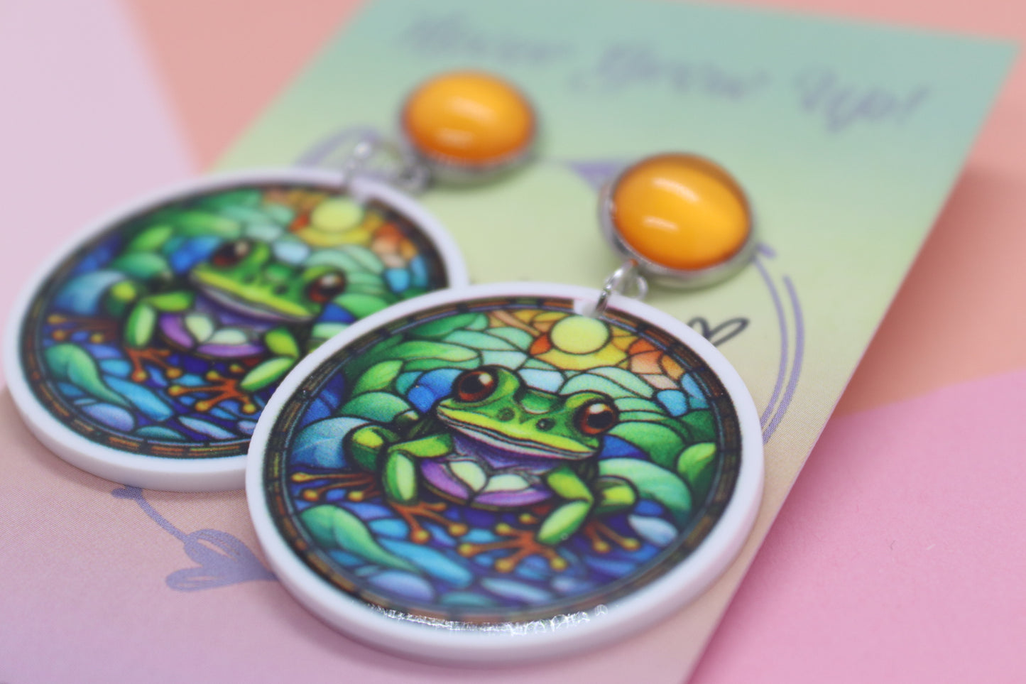 Petite Frog Earrings - Orange Top