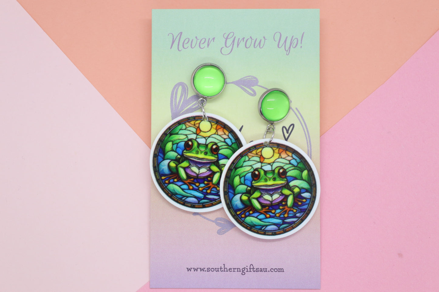 Petite Frog Earrings - Green Top
