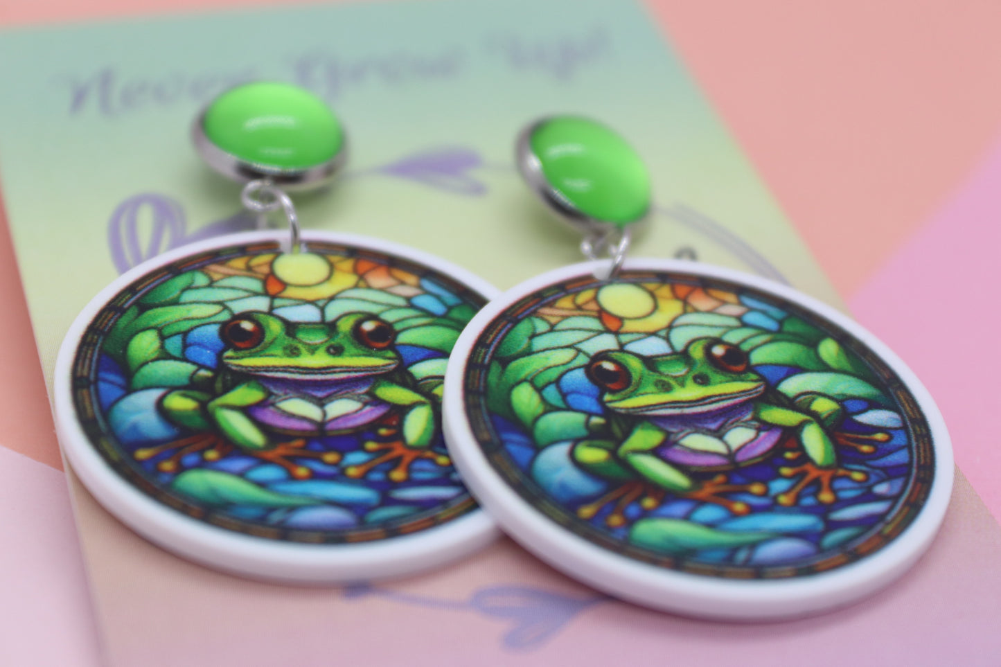 Petite Frog Earrings - Green Top
