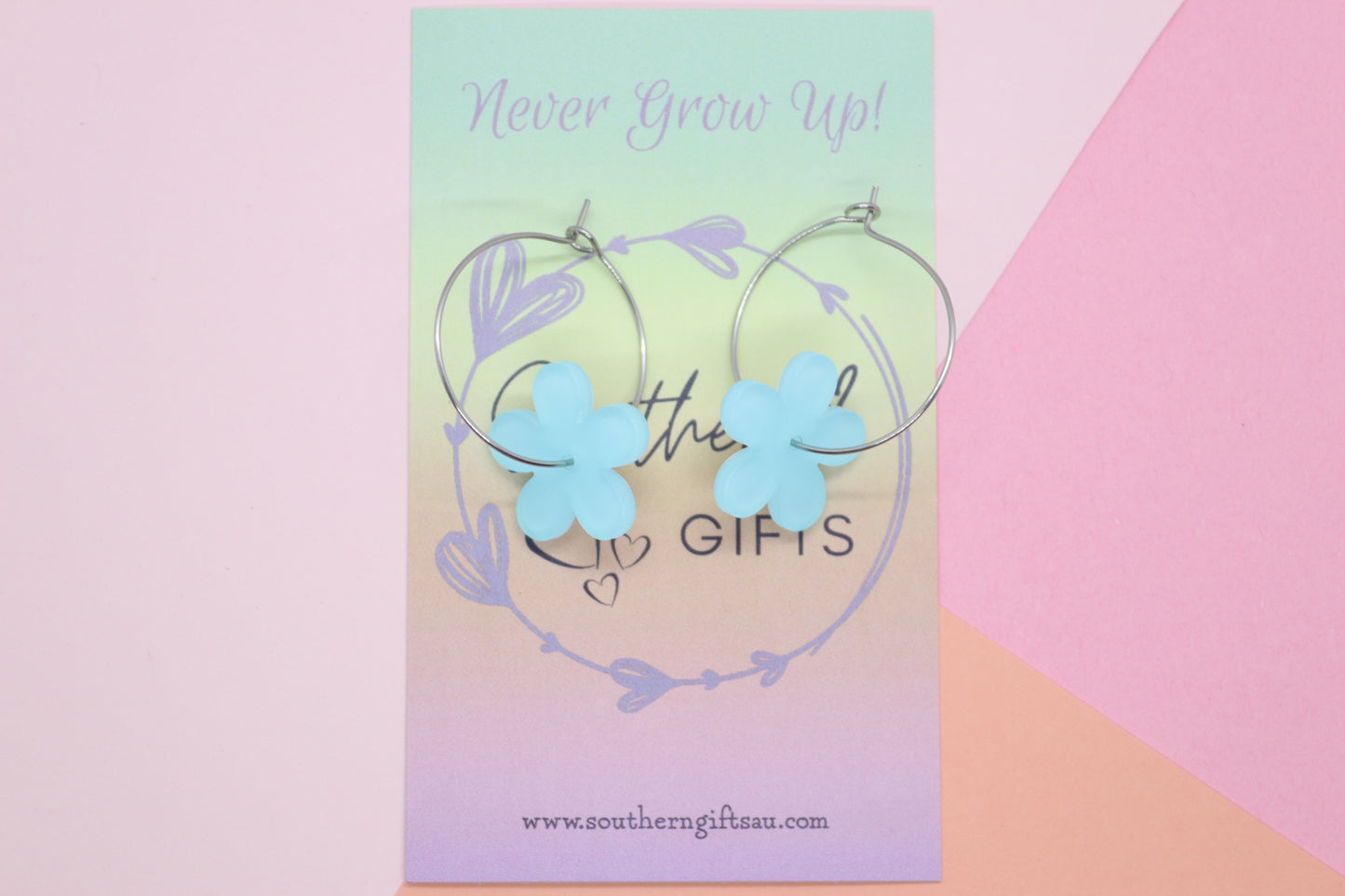 Blue Flower Hoops