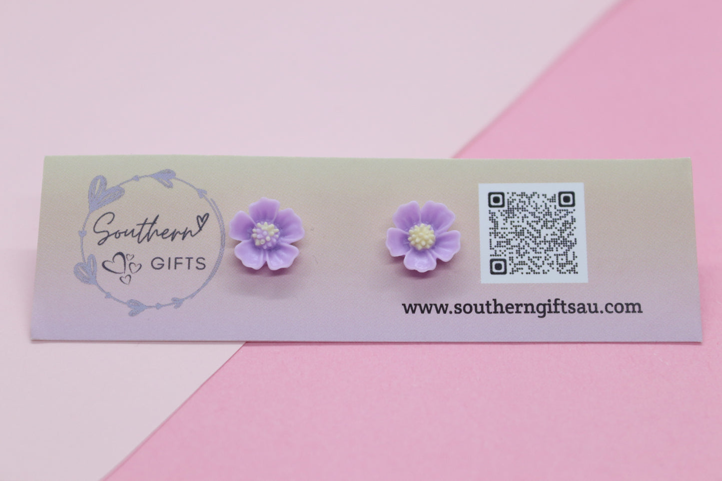 3D Purple Flower Stud Earrings