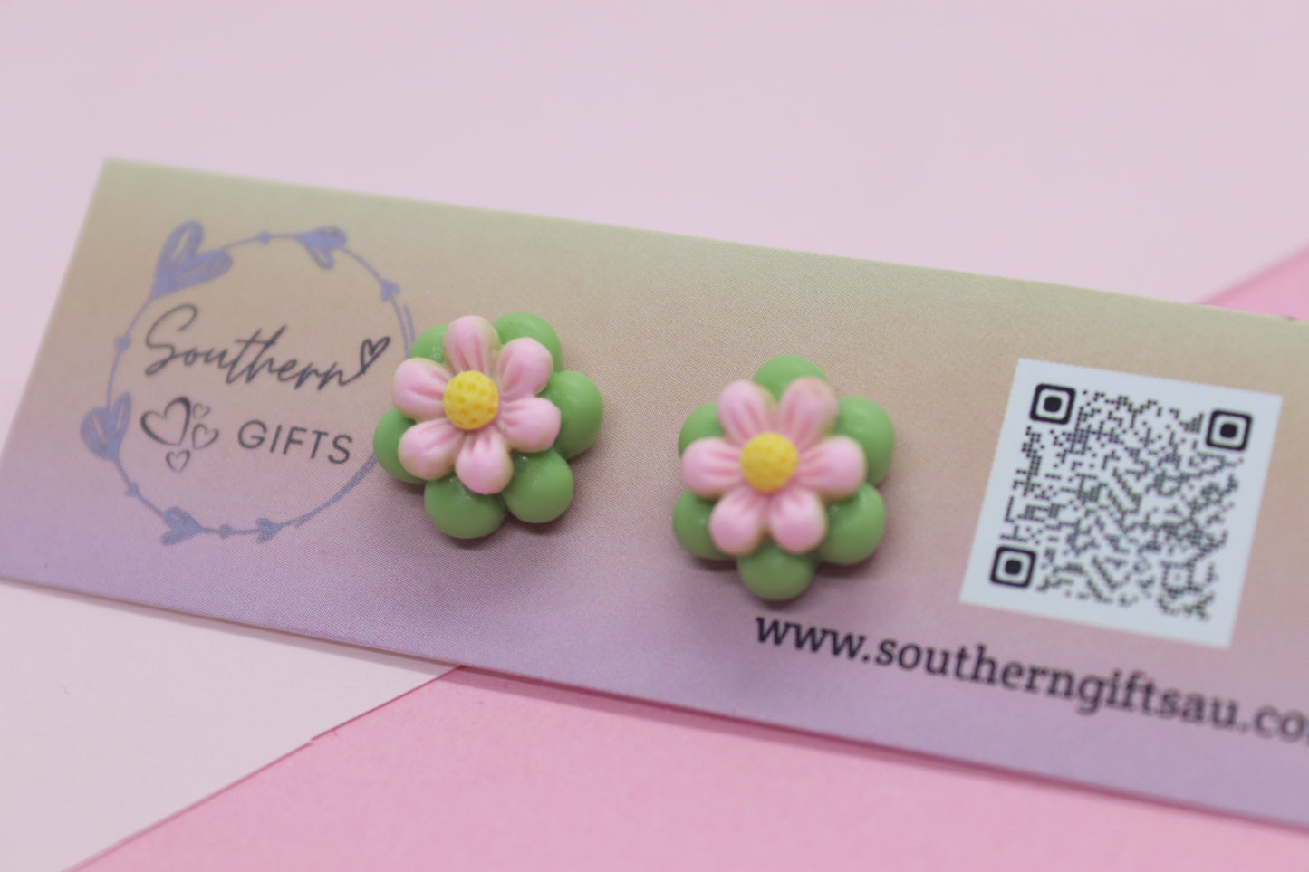 Pink Flower Stud Earrings