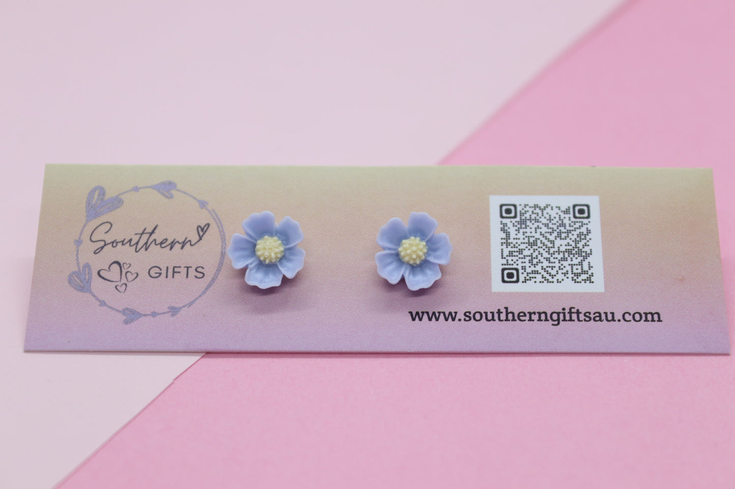 3D Blue Flower Stud Earrings