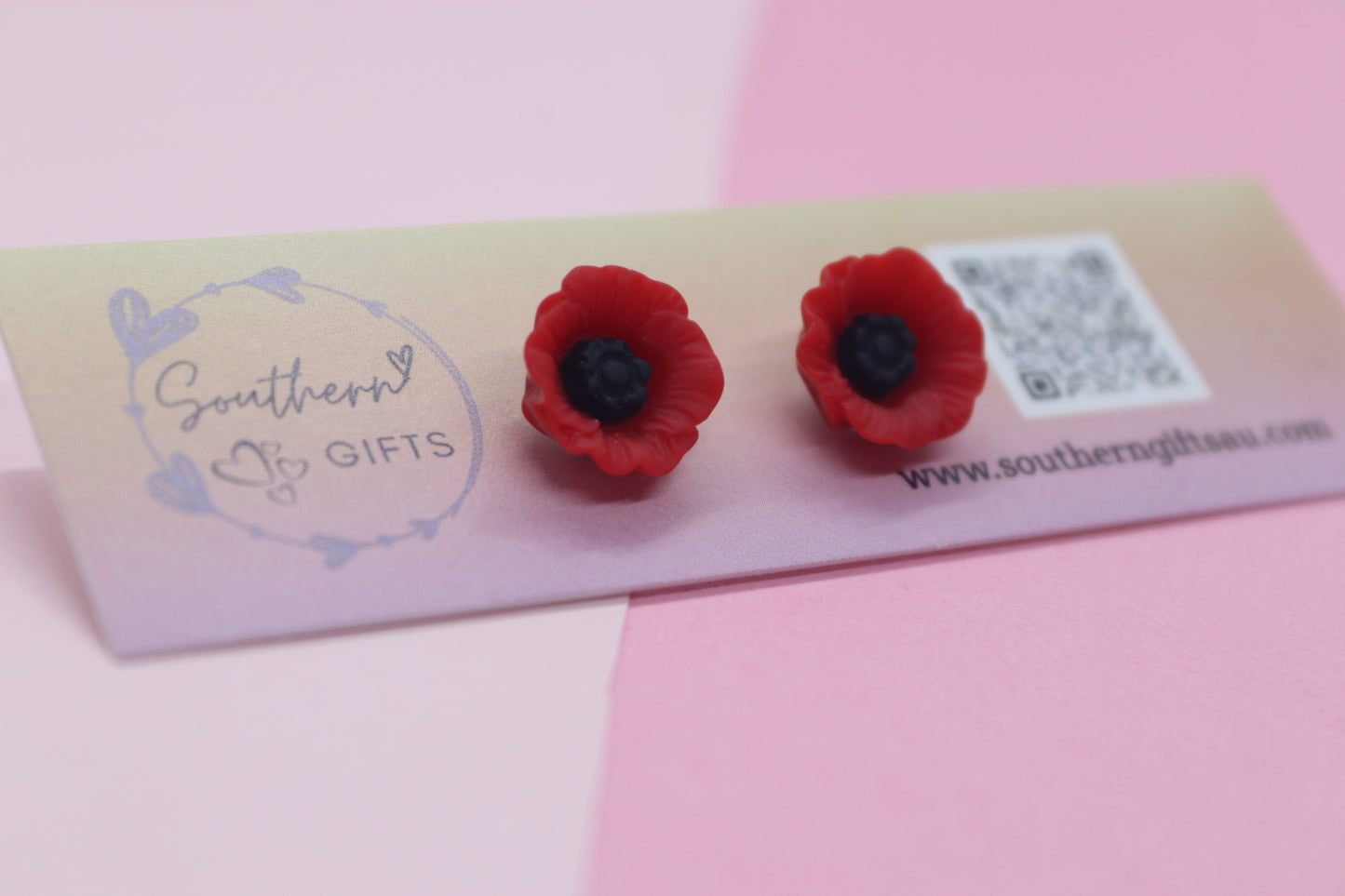 Red Poppy Stud Earrings
