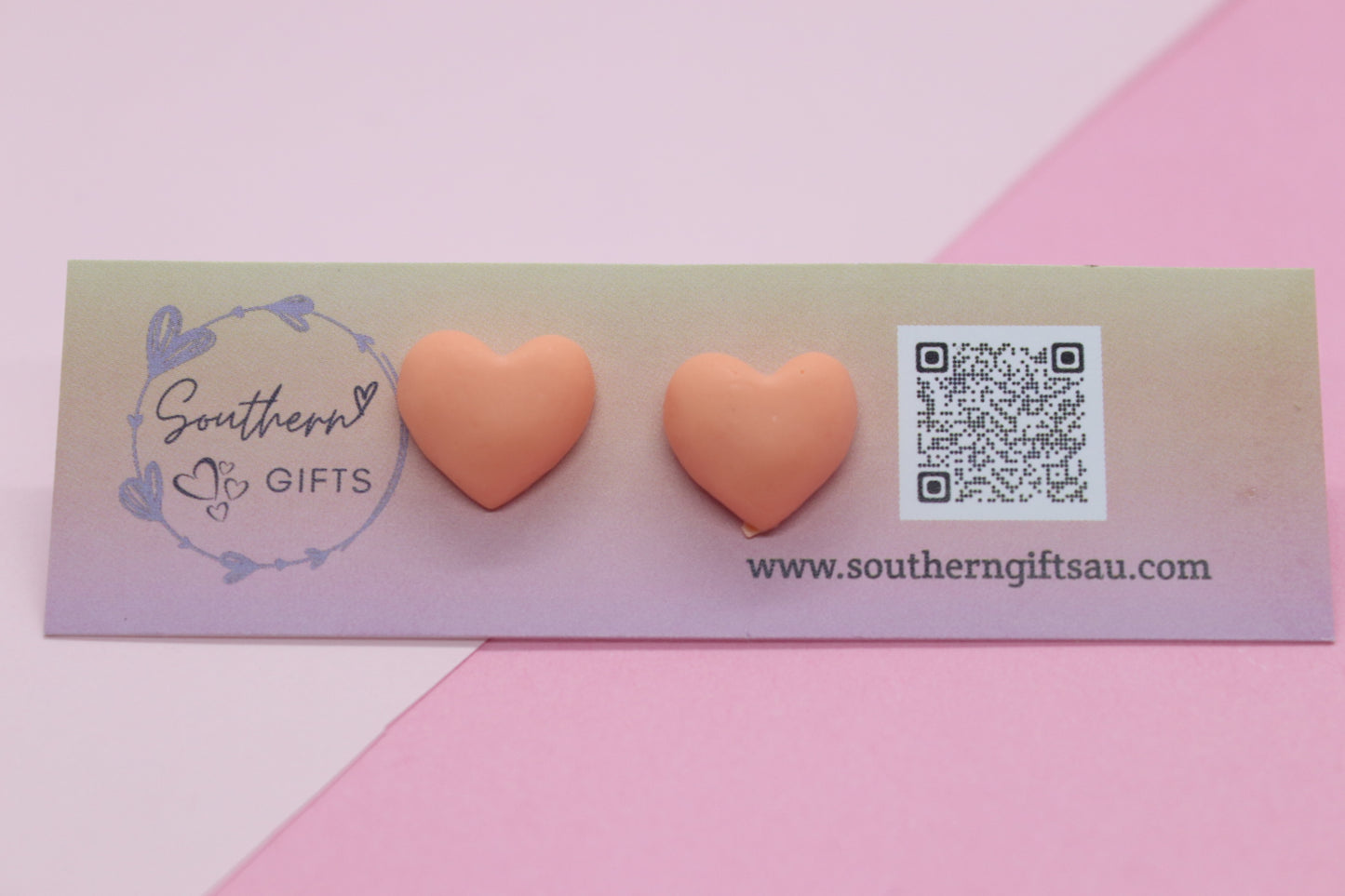 Orange Heart Stud Earrings