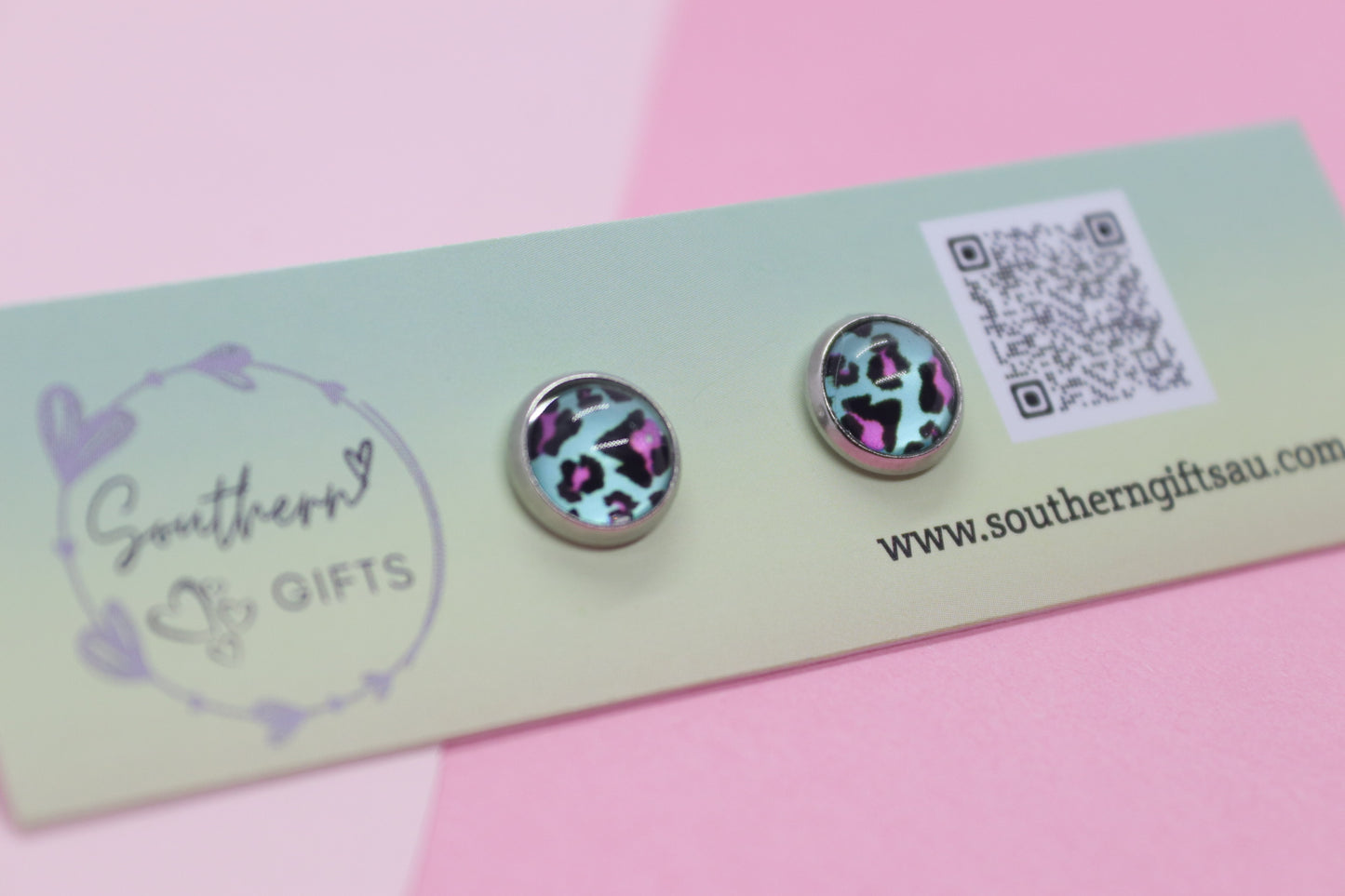 8mm Deluxe Leopard Print Stud Earrings