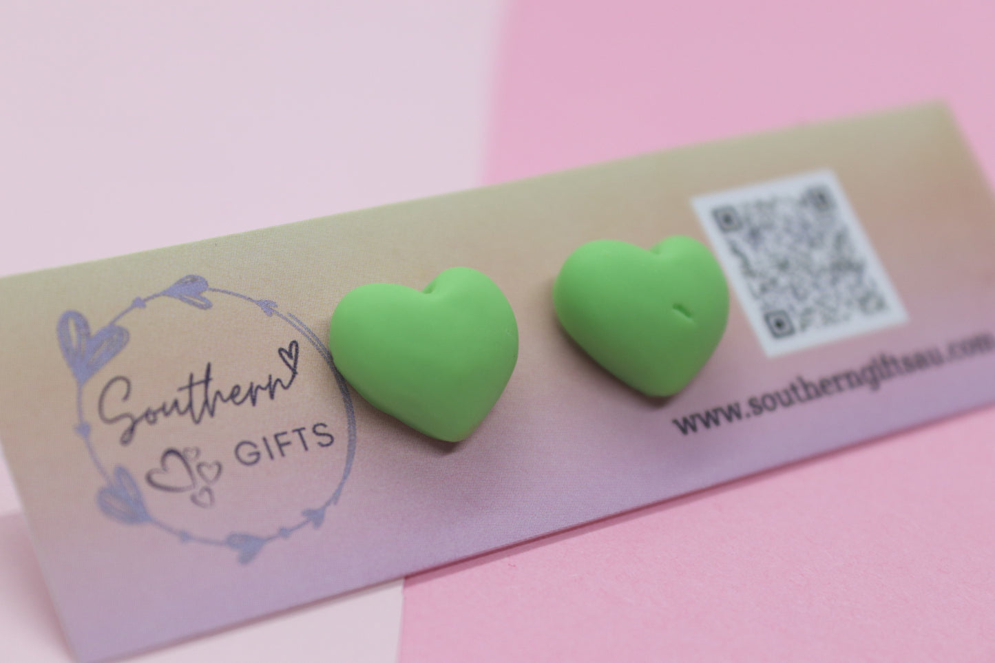 Green Heart Stud Earrings