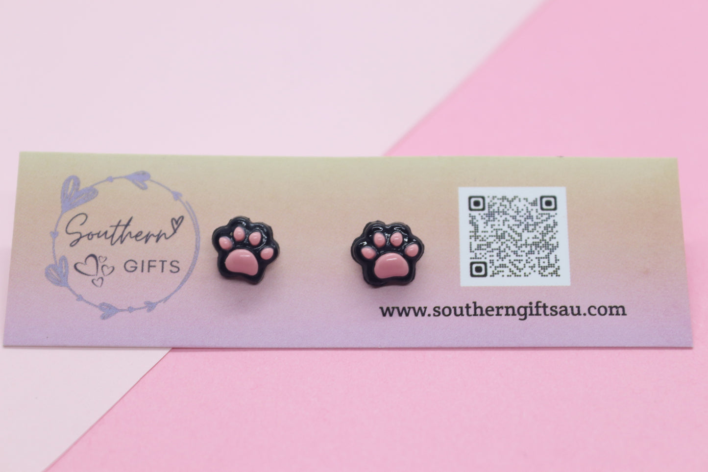 Black Paw Stud Earrings