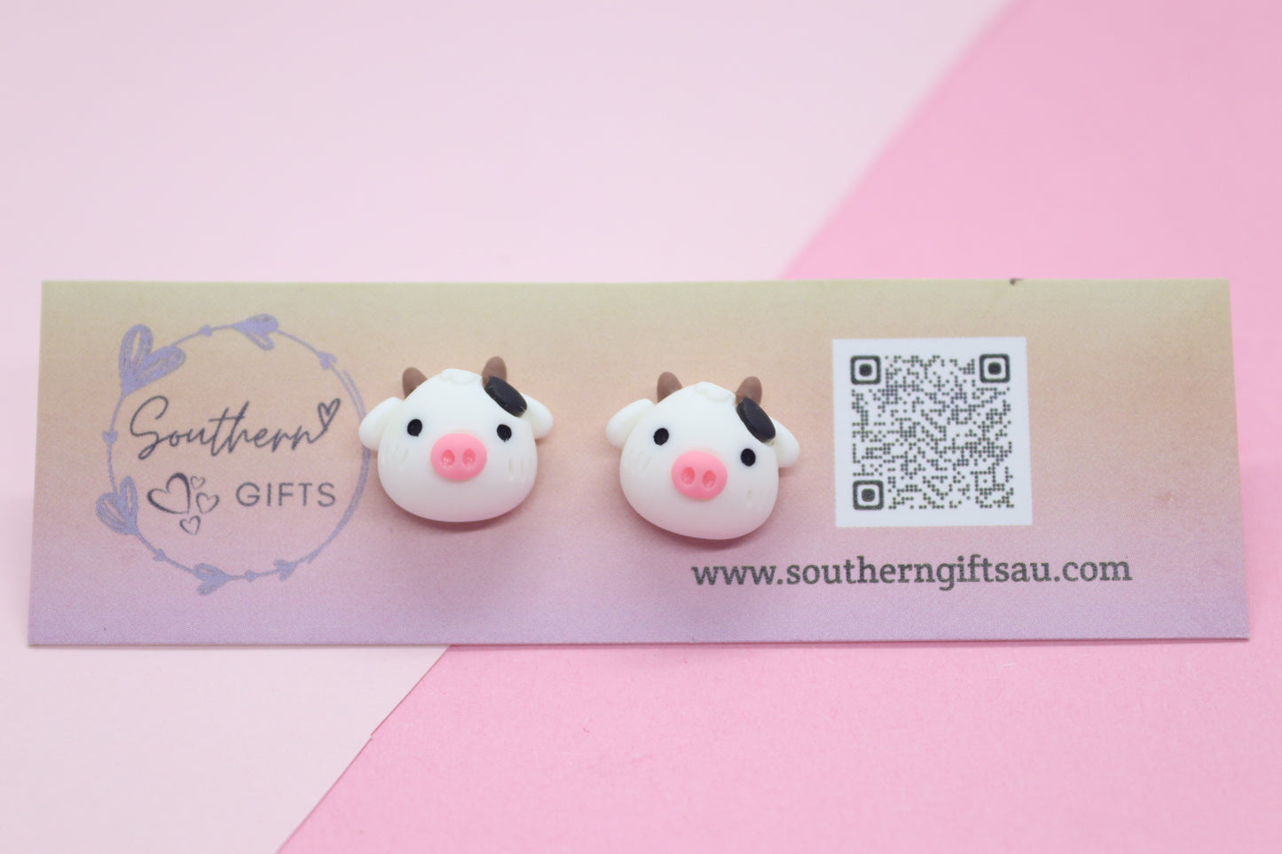 3D Cow Stud Earrings