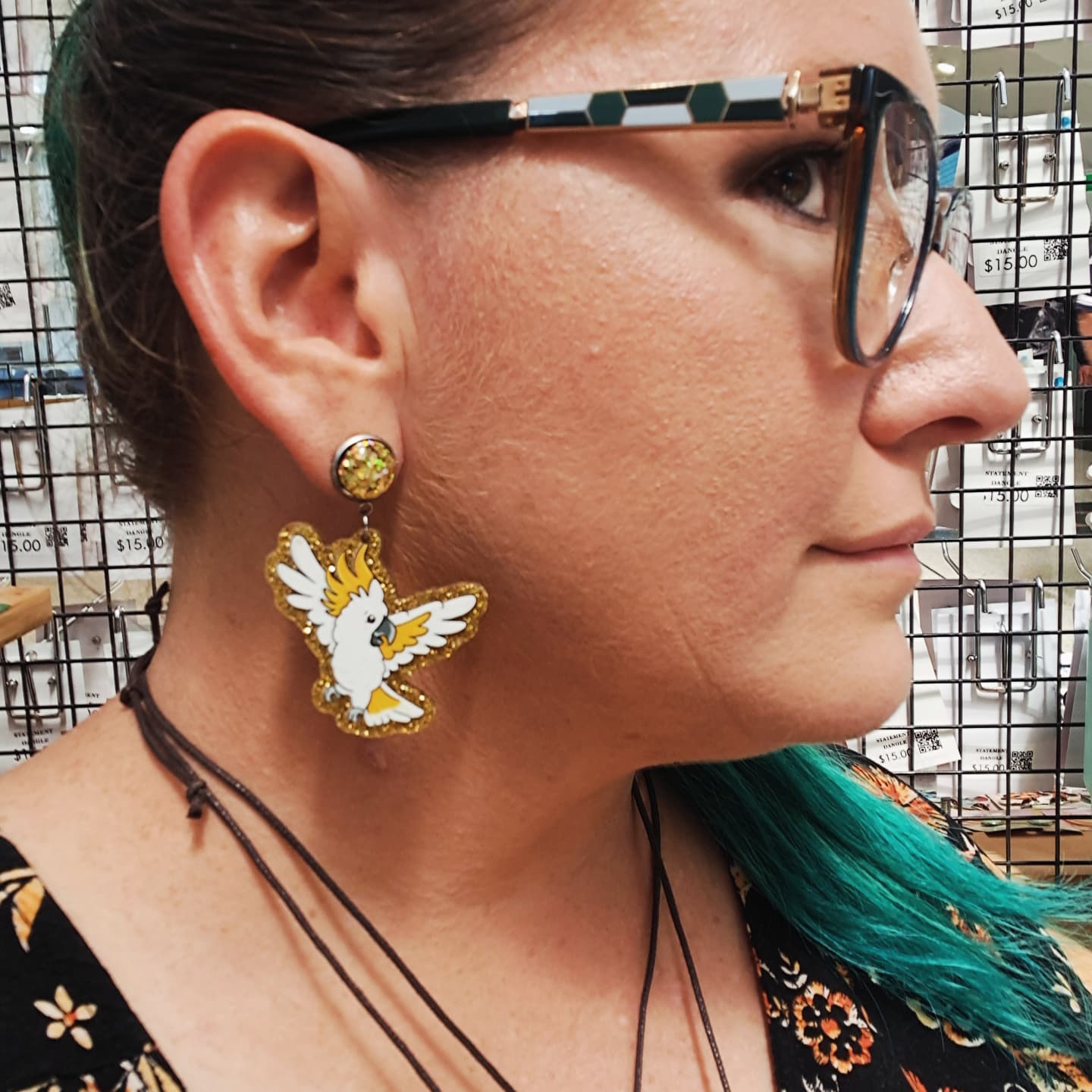 Glitter Cockatoo Statement Earrings
