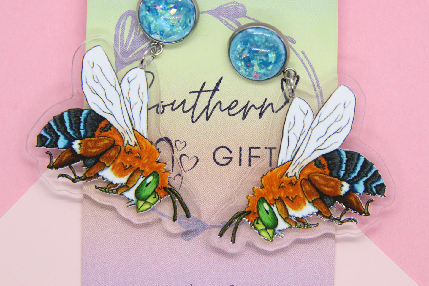 Blue Banded Bee Statement Earrings