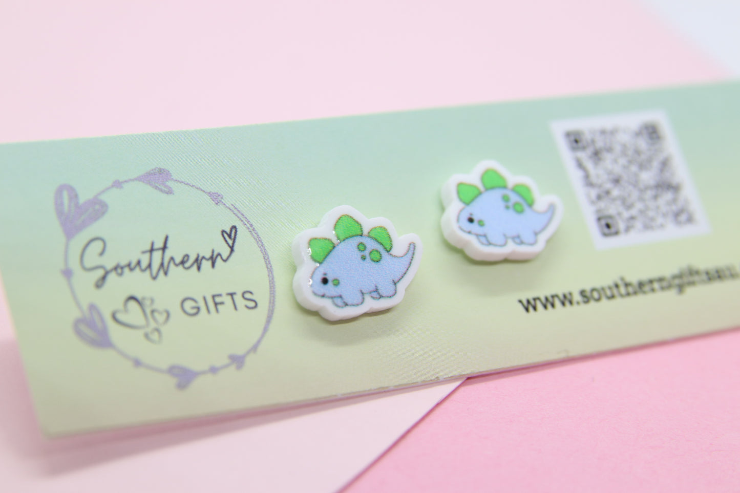 Blue Dinosaur Stud Earrings