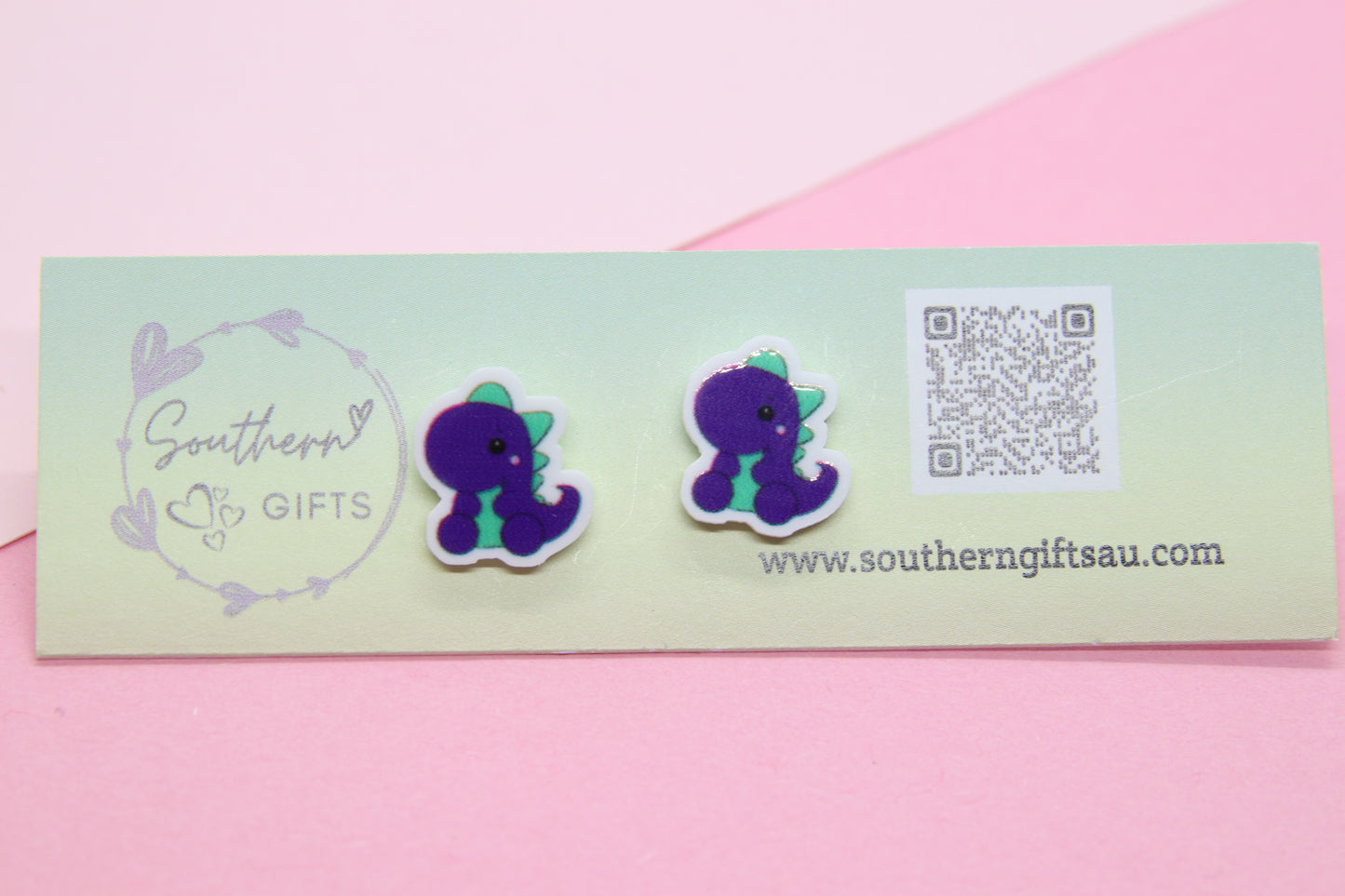 Purple Dinosaur Stud Earrings