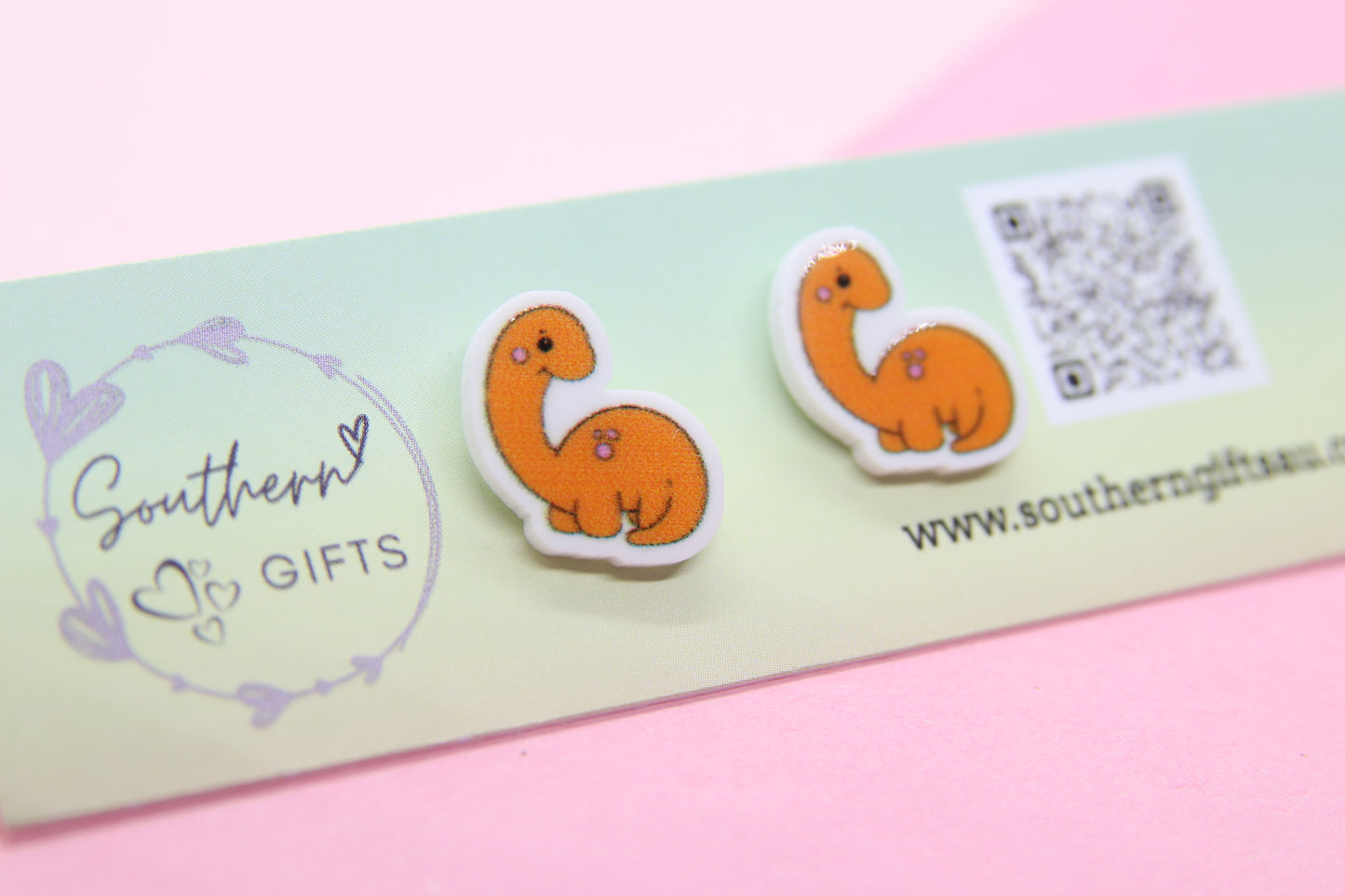 Orange Dinosaur Stud Earrings