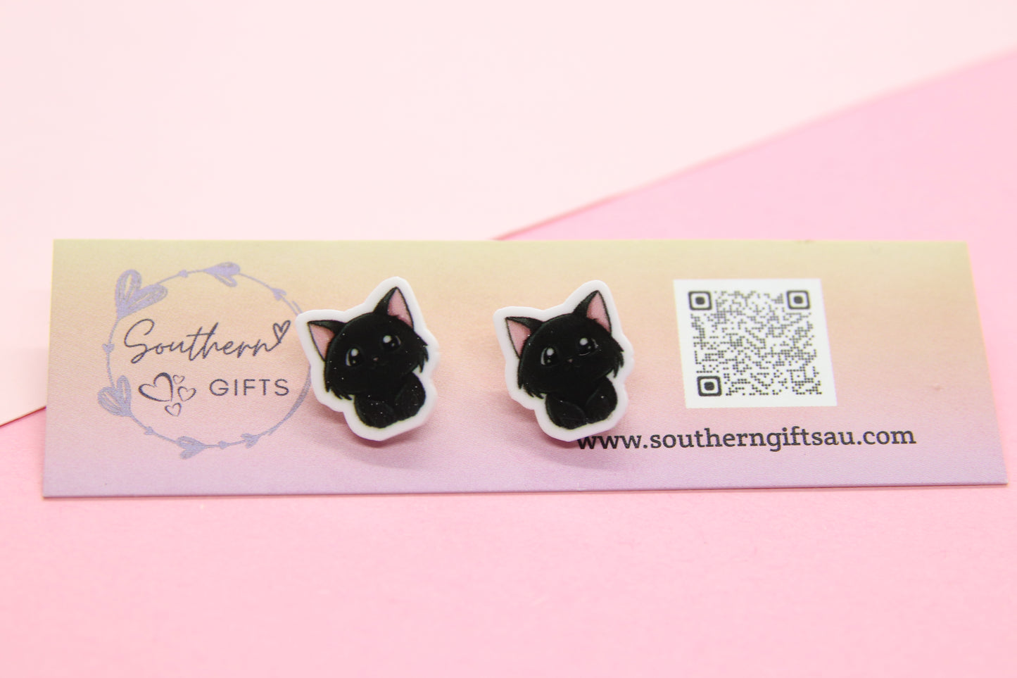 Black Cat Stud Earrings