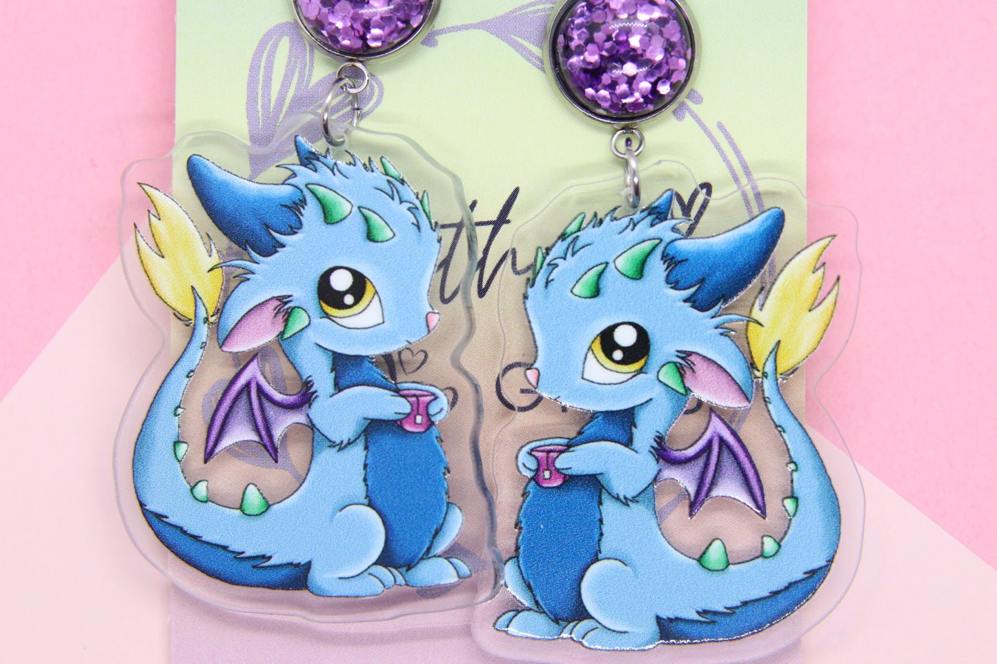 Coffee Drinking Dragon Earrings