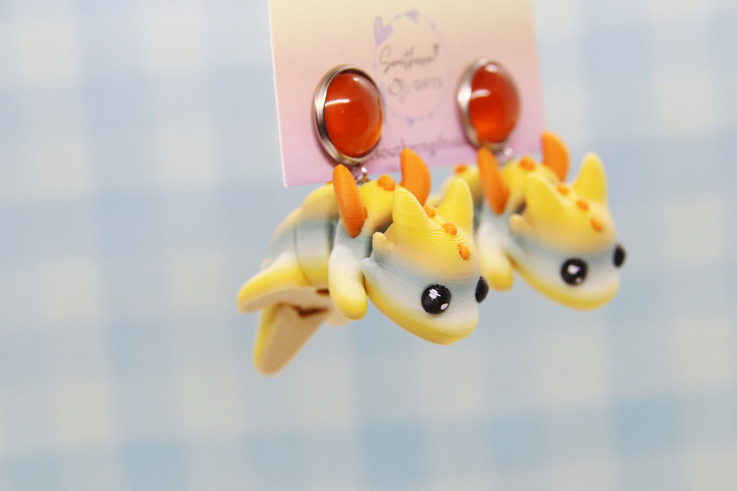 3D Yellow Dragon Earrings