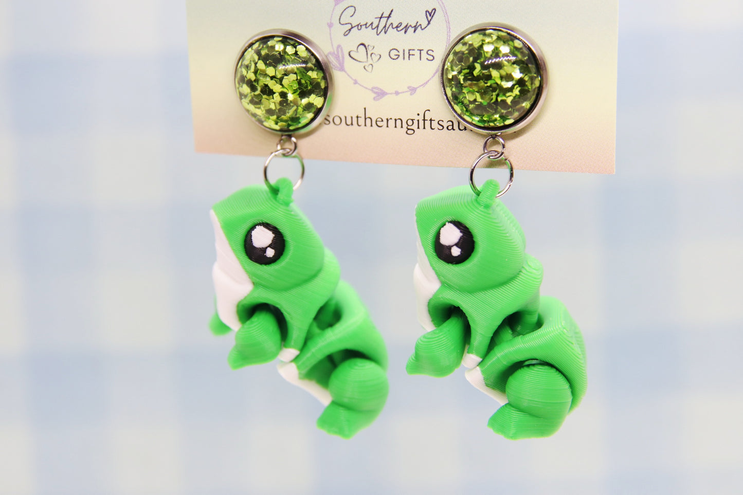 3D Green Frog Earrings