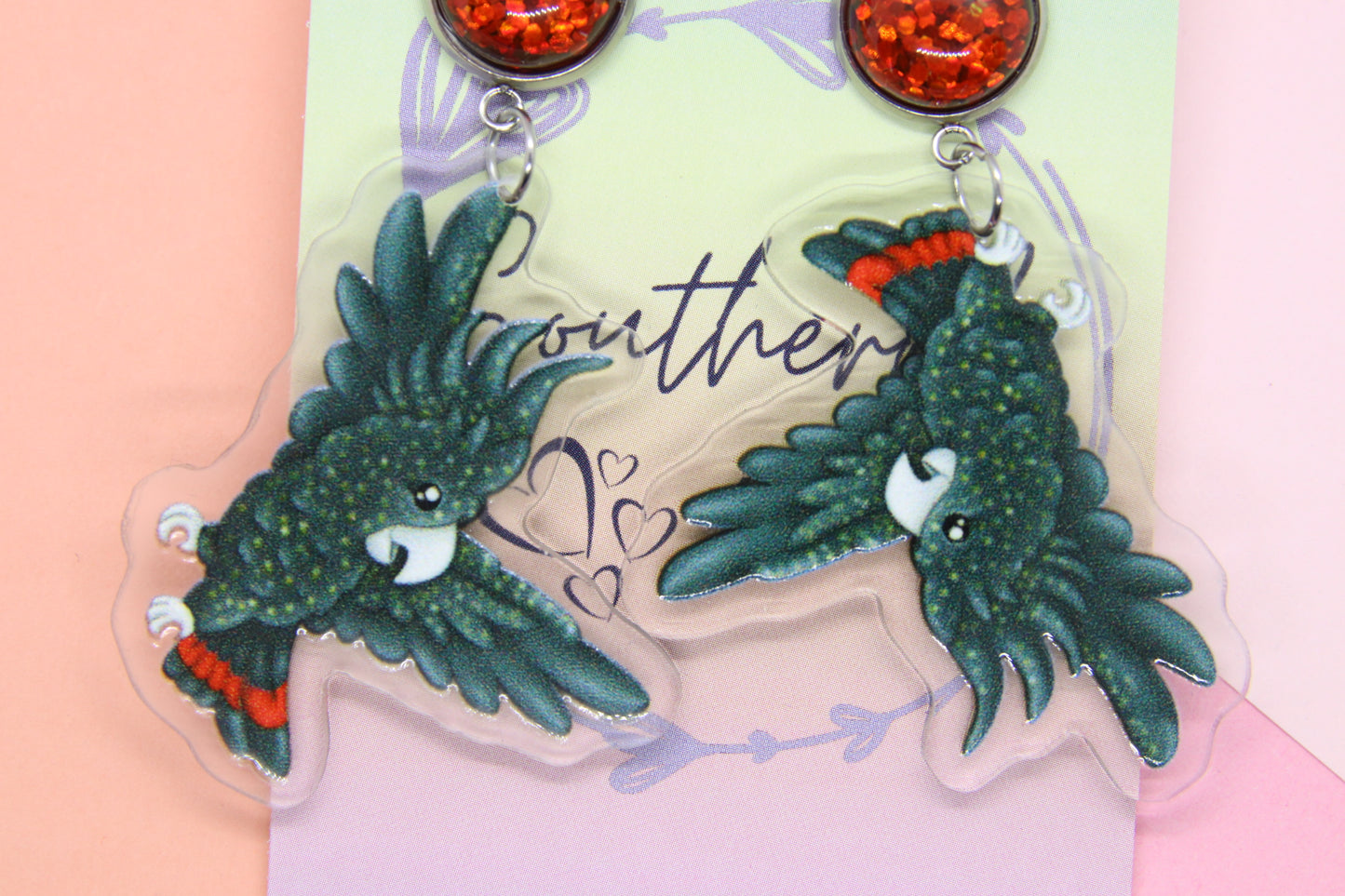 Red Tailed Black Cockatoo Earrings
