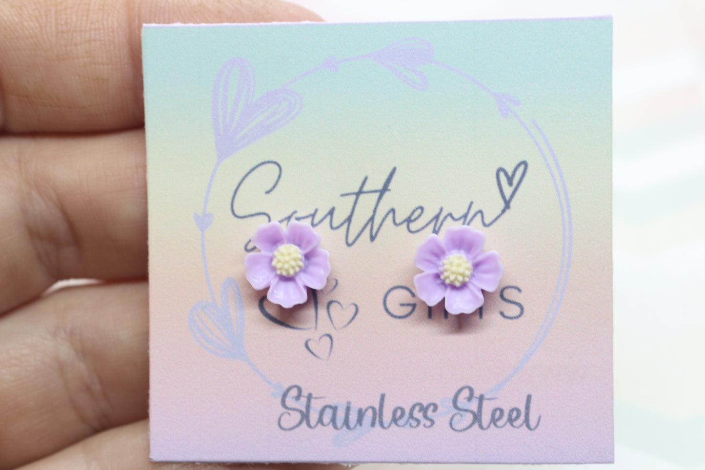 Small 3D Purple Flower Statement Stud Earrings
