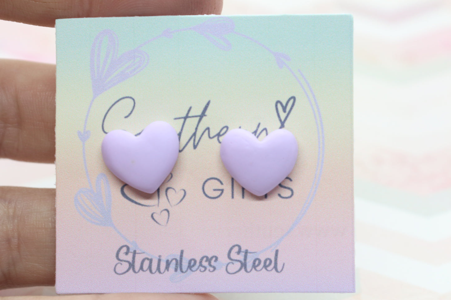 Small Purple Heart Statement Stud Earrings