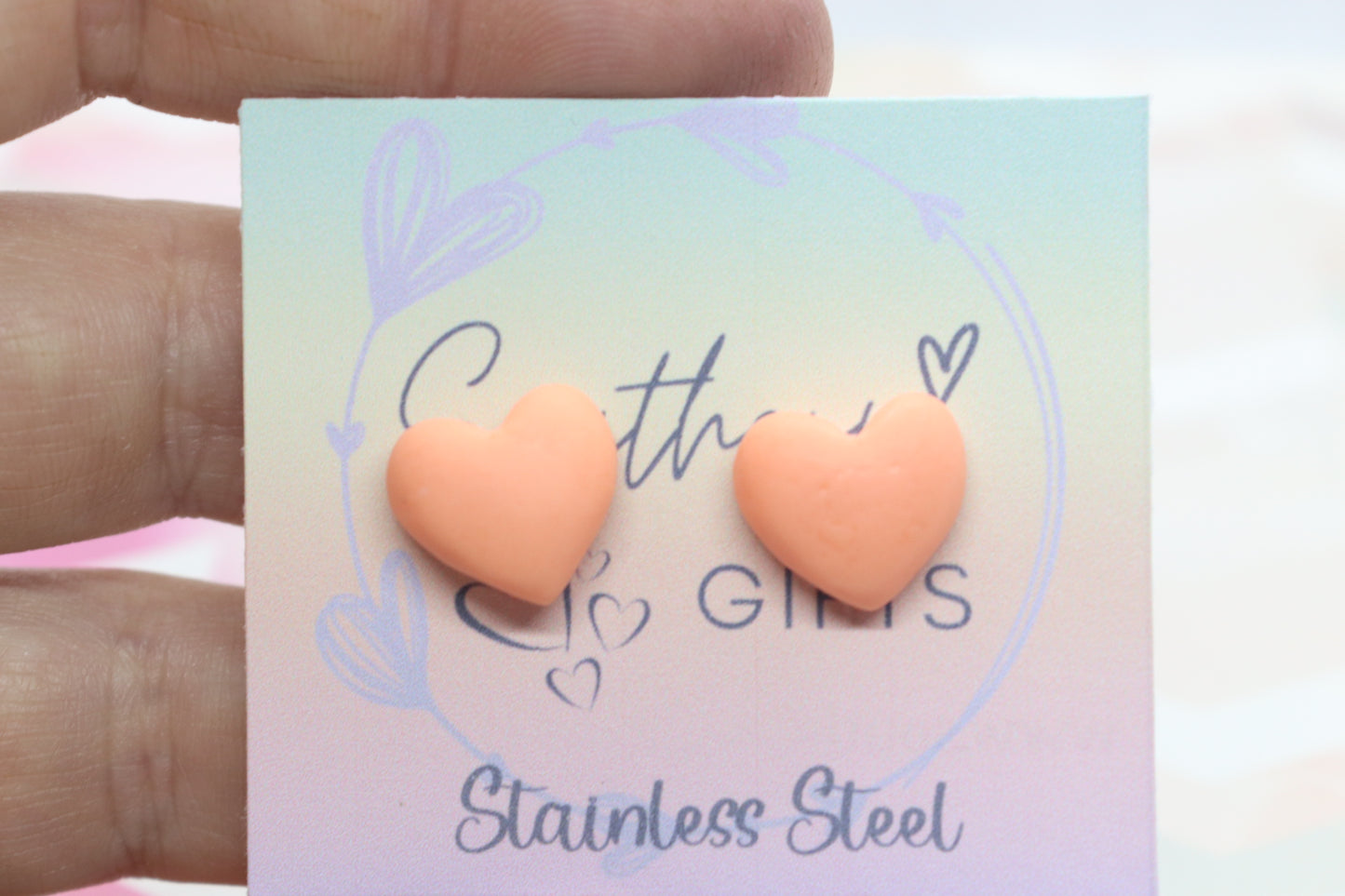 Small Orange Heart Statement Stud Earrings