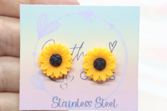 Small 3D Yellow Flower Statement Stud Earrings
