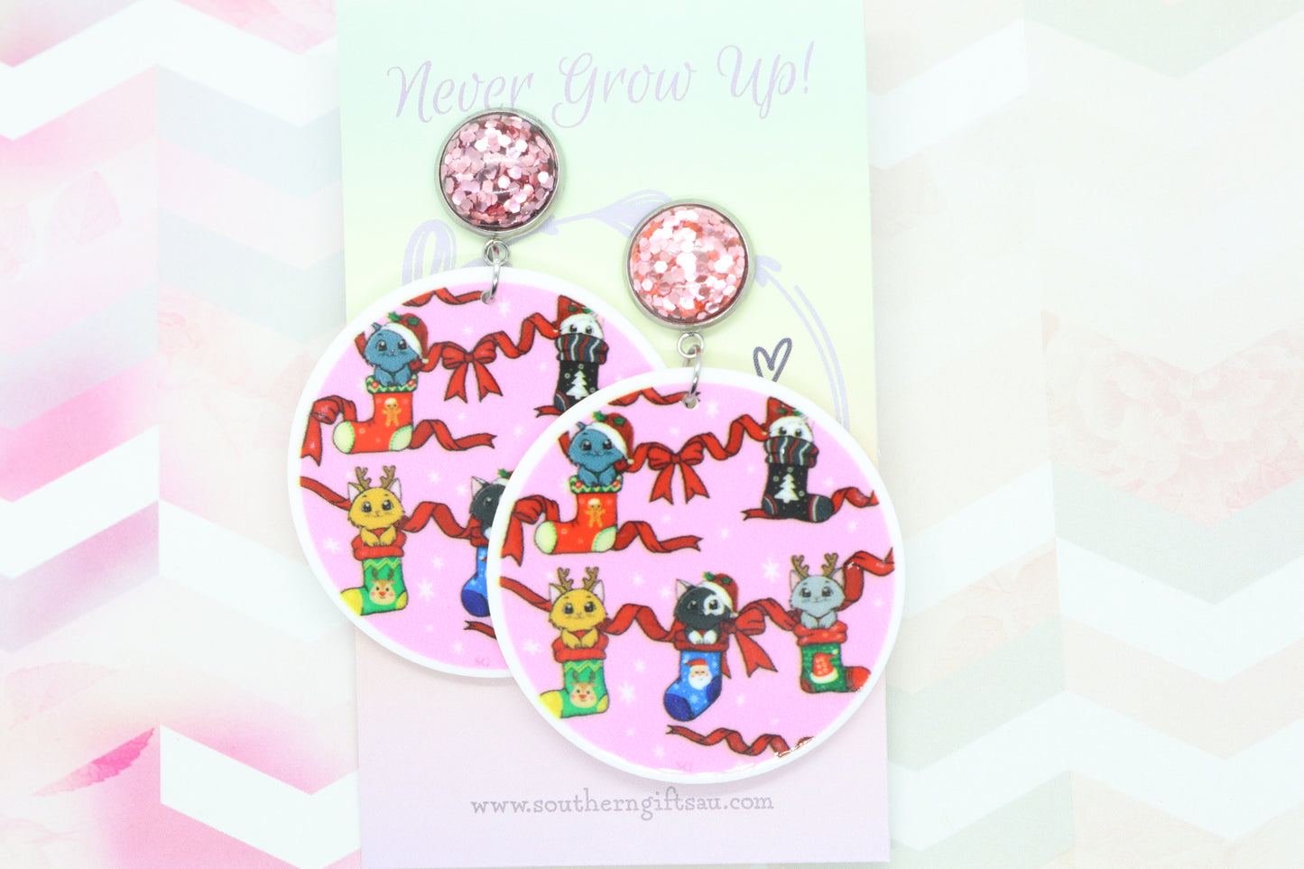 Standard Christmas Cats In Stockings Statement Earrings