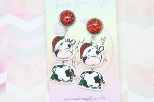 Christmas Cow Wobble Earrings