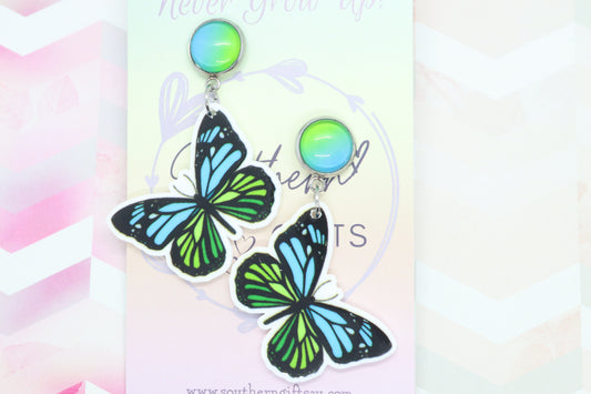 Petite Blue Butterfly Statement Earrings