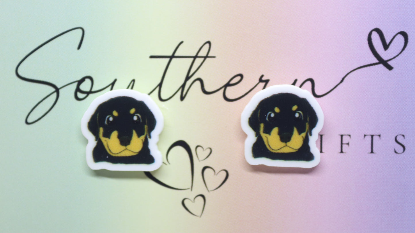 Small Rottweillier Dog Statement Stud Earrings