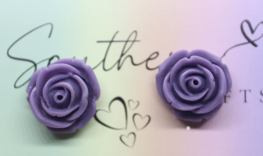 Large Purple Rose Statement Stud Earrings