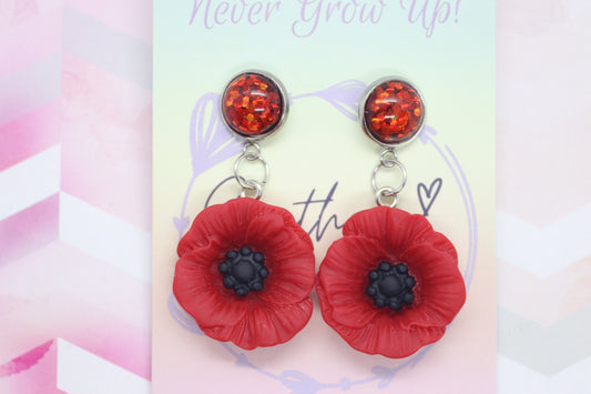 Petite 3D Red Poppy Statement Earrings