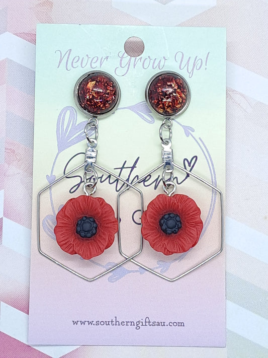 Standard 3D Red Poppy Layered Statement Earrings