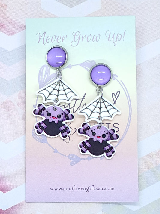 Spider and Spiderweb Wobble Statement Earrings