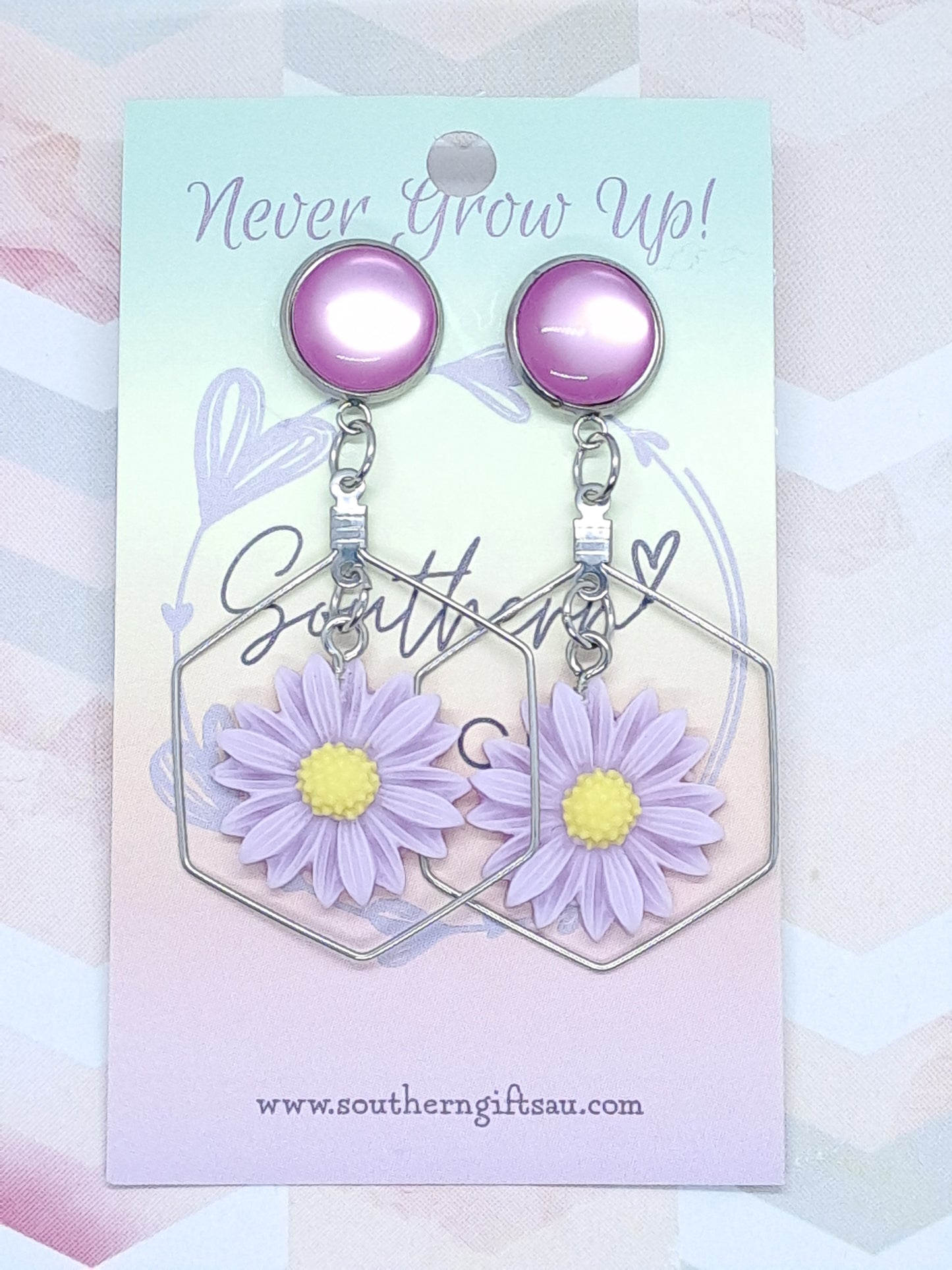 Standard Purple Layered Daisy Statement Earrings