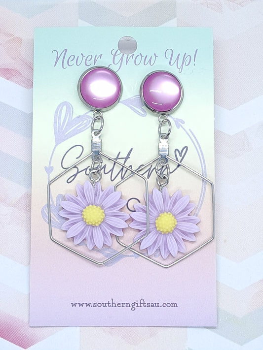 Standard Purple Layered Daisy Statement Earrings