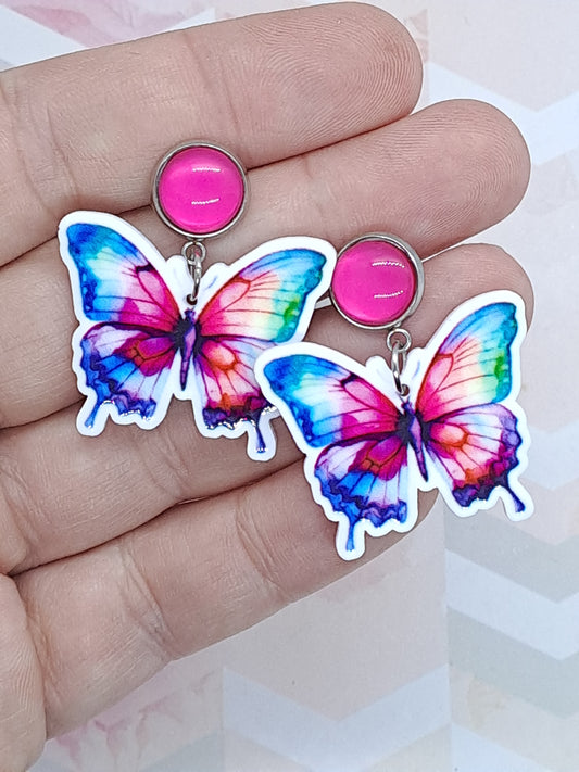 Petite Rainbow Butterfly Statement Earrings