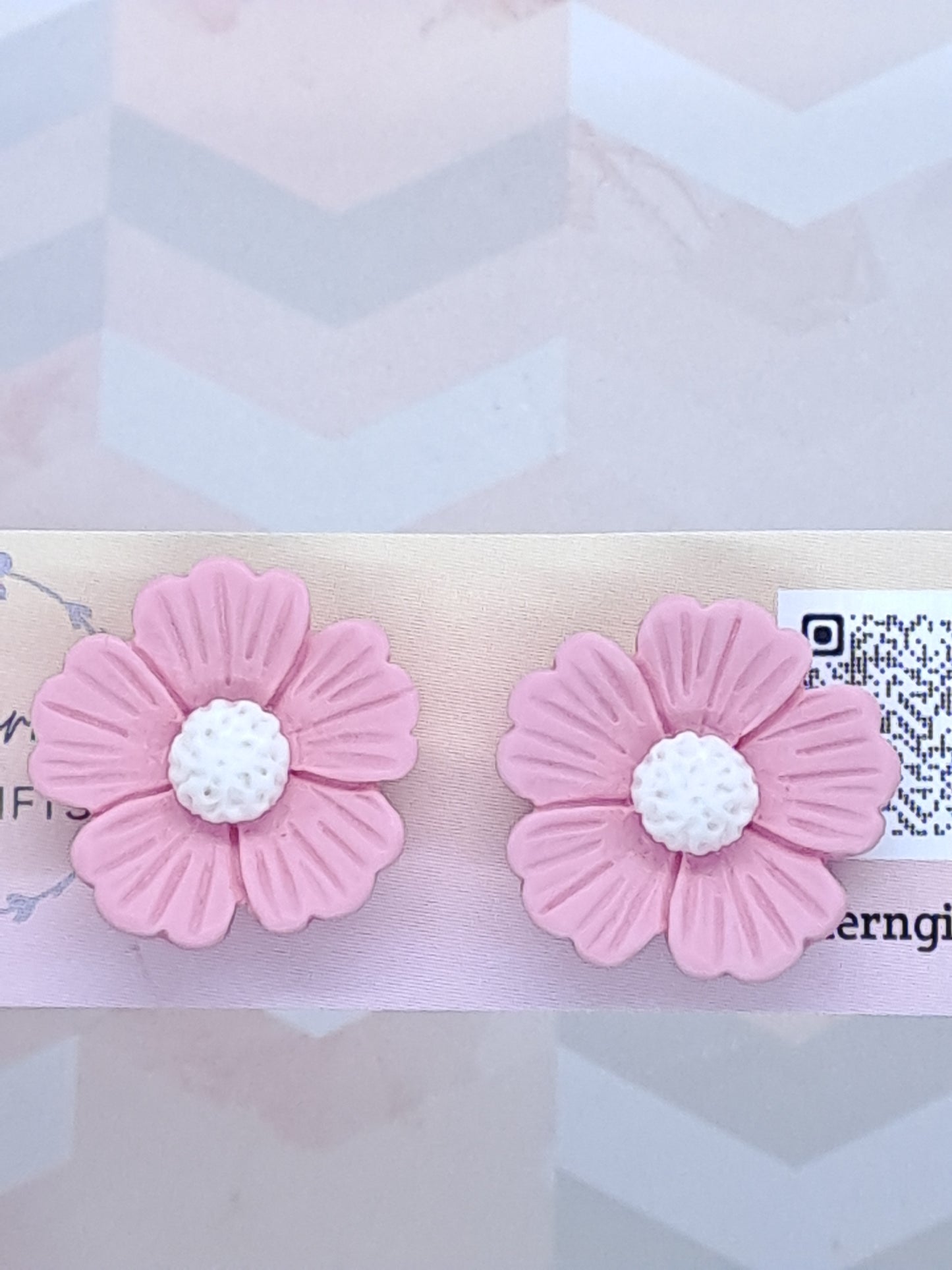 Large Light Pink Flower Statement Stud Earrings