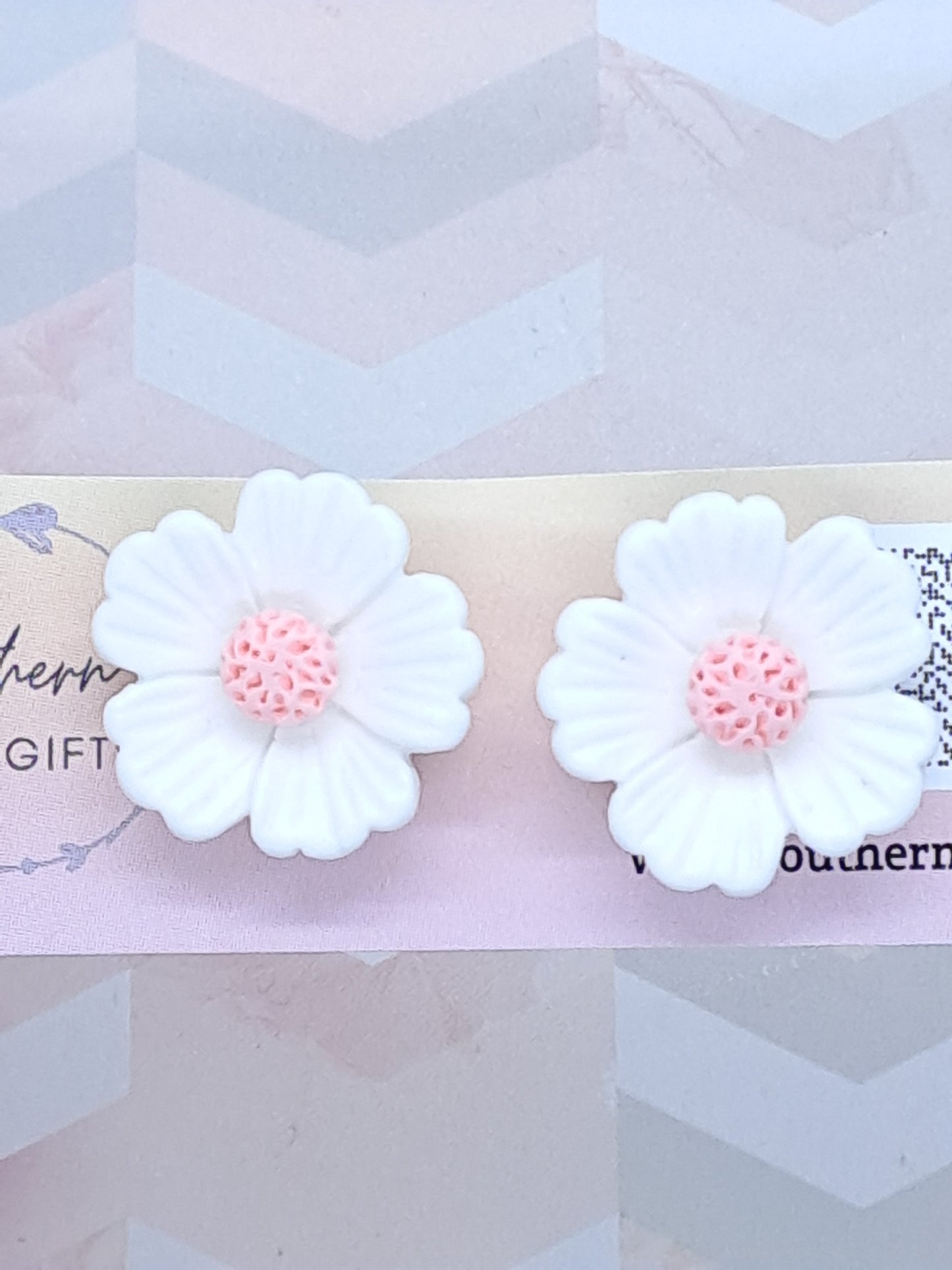 Large White Flower Statement Stud Earrings