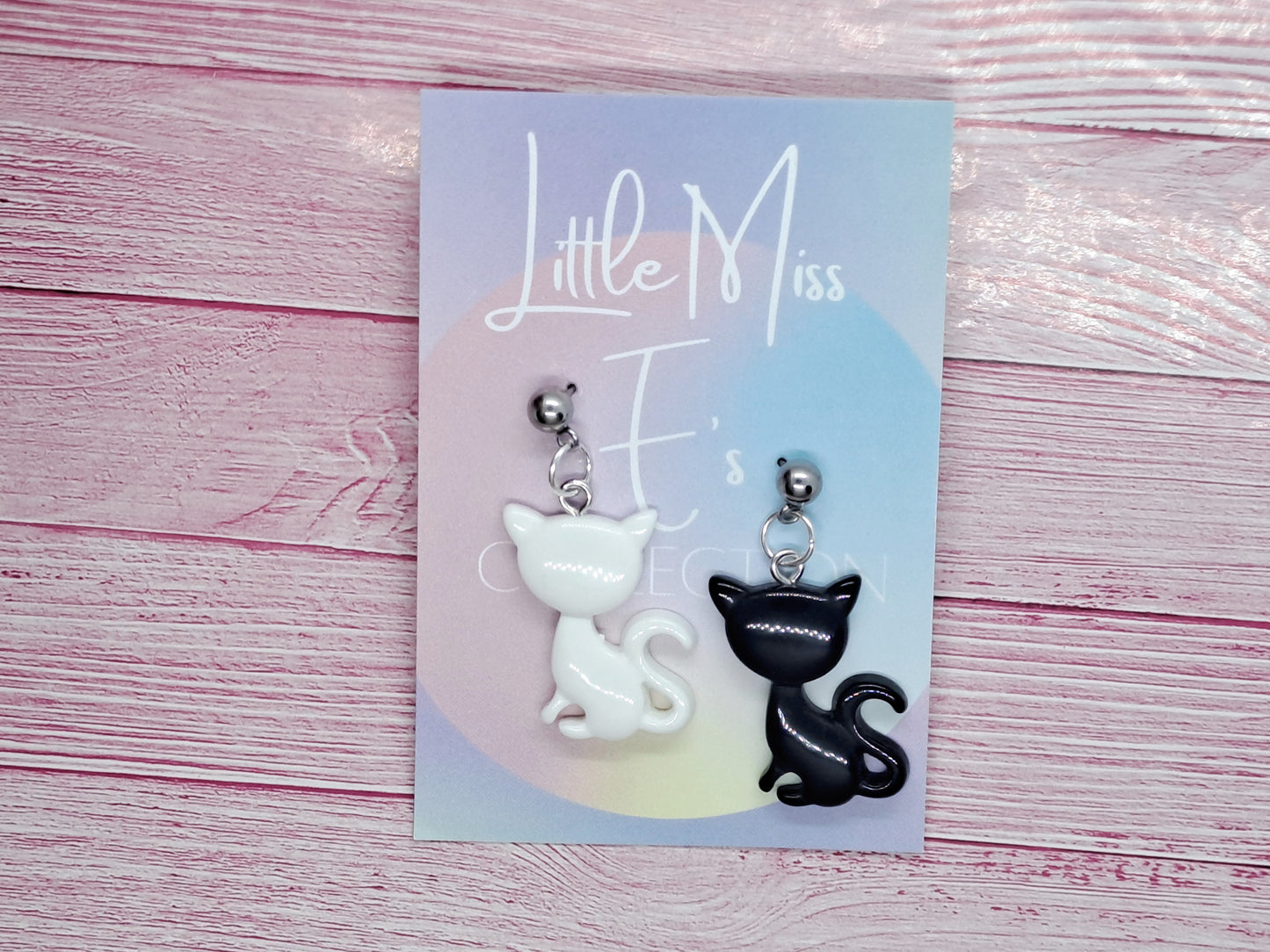 White and Black Cat Stud Earrings