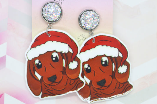 Standard Christmas Daschund Statement Earrings