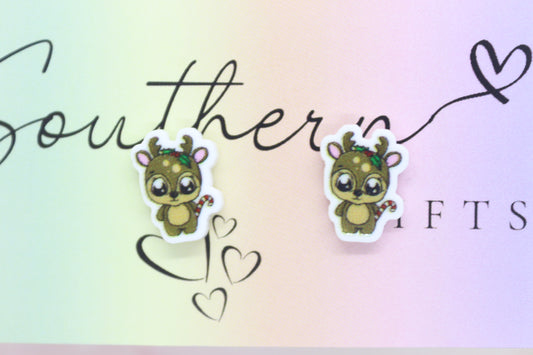 Small Christmas Reindeer Statement Stud Earrings