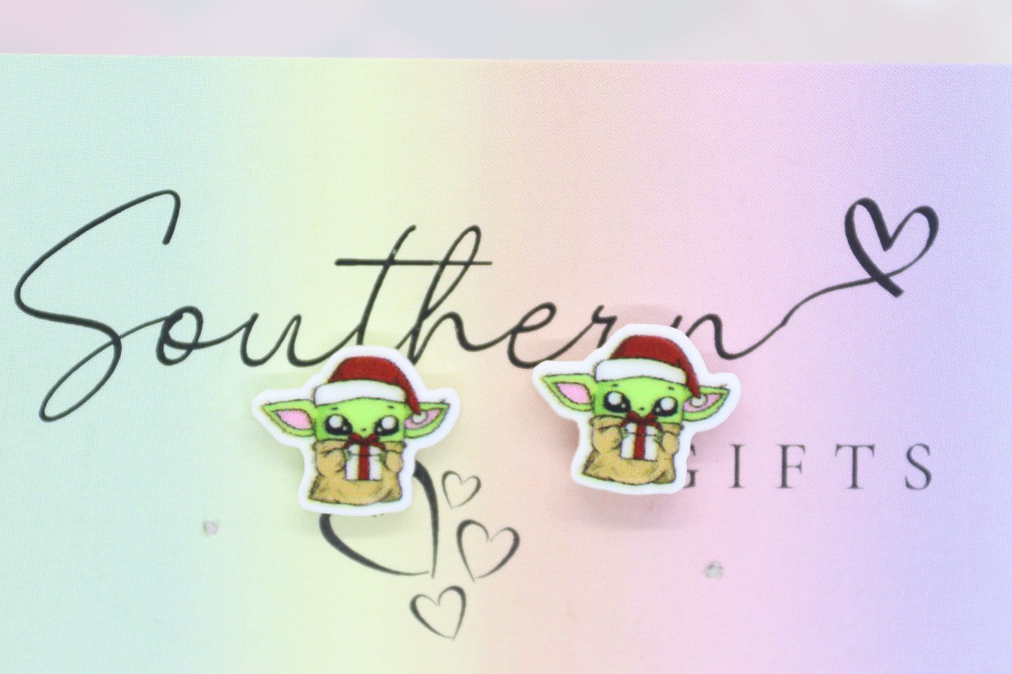 Small Christmas Yoda Statement Stud Earrings